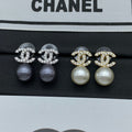 18K  Chanel Pearl Drop Gold Earrings